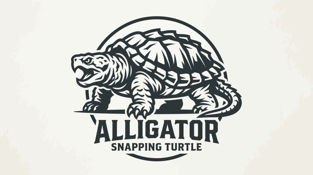 Alligator snapping turtle mascot logo on white background.
