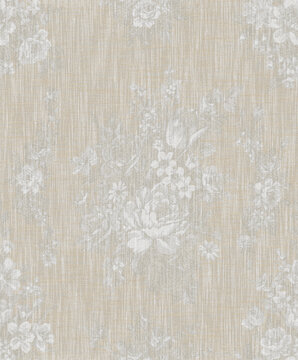 Seamless sophisticated beige and white abstract texture with high-quality elegant geometric jacquard woven floral patterns and delicate linen fabric surface
