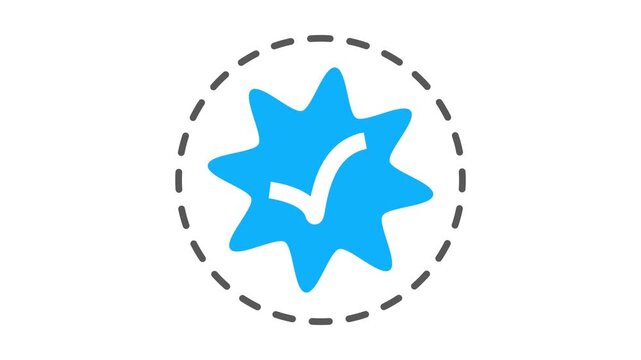 Animated verified badge icon with a checkmark and dashed circle on a white background. Perfect for social media graphics, approval icons, and UI elements.