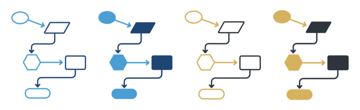 flowchart process diagram set with arrows and shapes icon on transparent background