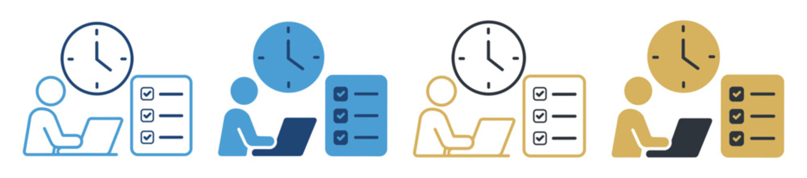 remote worker checklist clock laptop icon set on transparent background