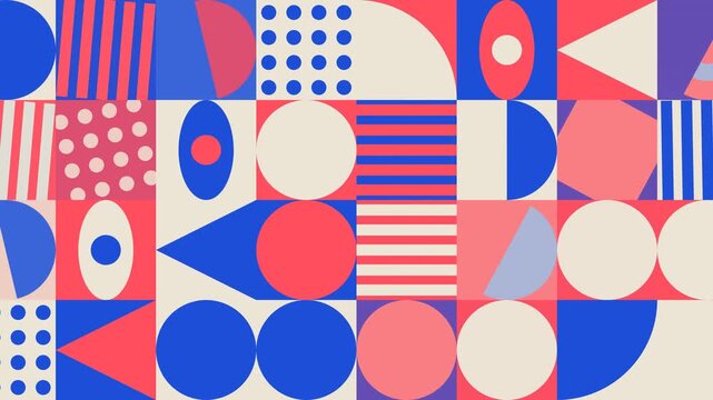 Abstract retro geometric bauhaus pattern background red and blue