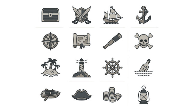 Pirate symbols and icons set.
