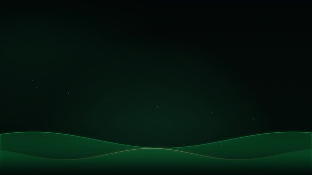 Abstract green waves flowing with particles on a dark background