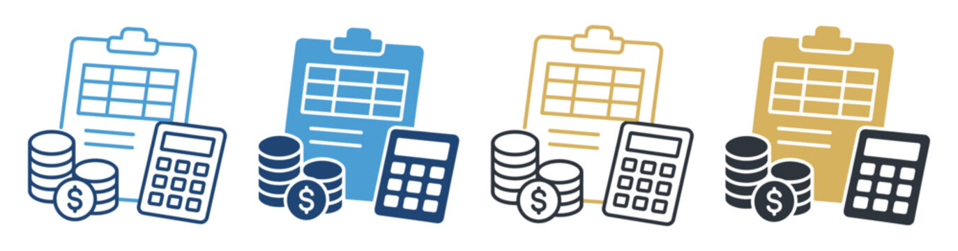 clipboard accounting finance calculator coins icon set on transparent background
