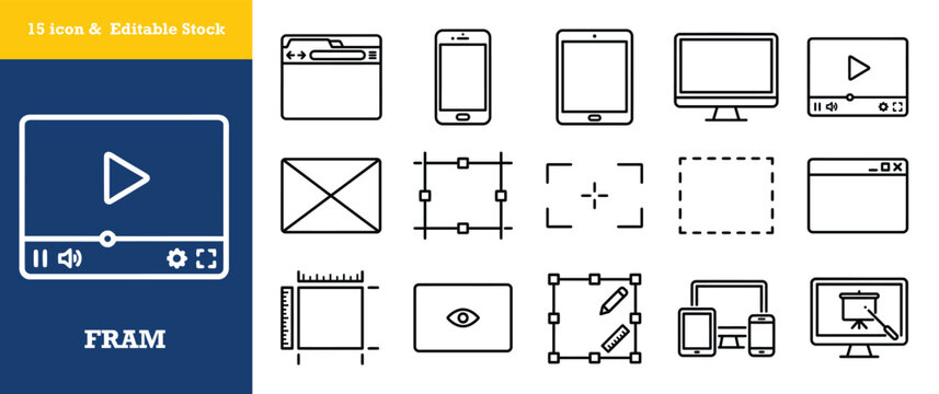 Minimalist outline style screen capture and digital frame icons for modern web interfaces.