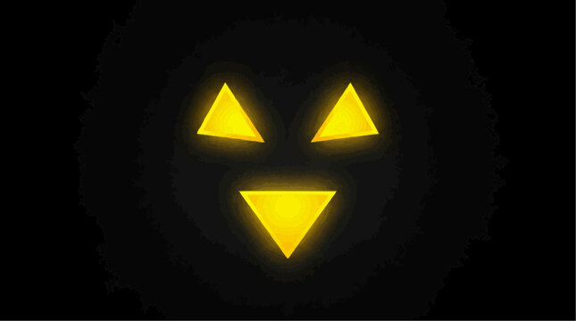 2D Flat Vector Glowing Yellow Triforce Symbol on Dark Background
