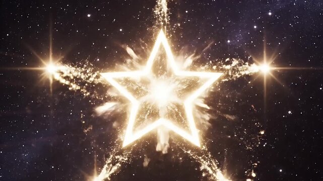 Radiant golden treble clef glows brilliantly in a starry cosmic night sky