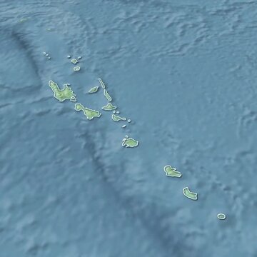 Animated 3-dimensional map of the country of Vanuatu with borders in format 1080p