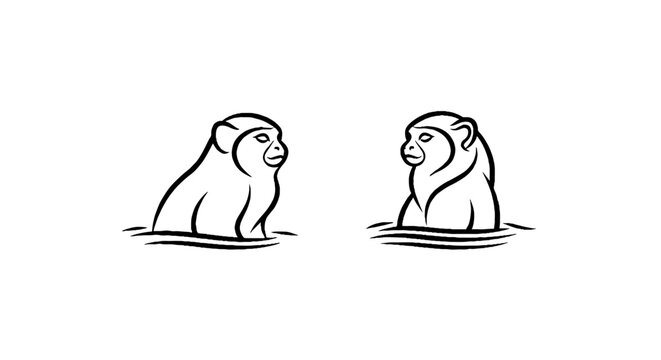 Two sitting cartoon monkeys illustration.