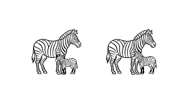 Mother zebra standing with her young foal in nature.