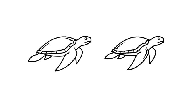 Two sea turtles swimming in minimalist line art style.