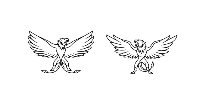 Elegant Mythical Griffin Illustration with Wings Spread.