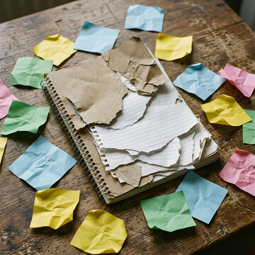 Colorful fabric scraps arranged in a patchwork pattern on a table.