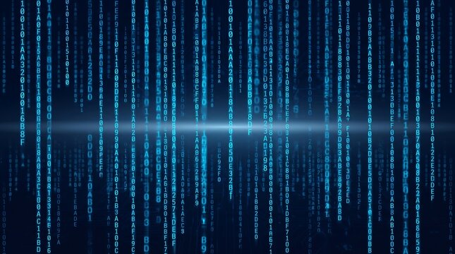 Binary Data Matrix Rain Blue Digital Background Technology Cyber Code
