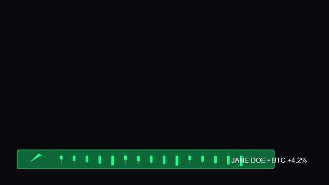 Cryptocurrency market data lower third overlay with btc price ticker and financial chart trend animation 4k