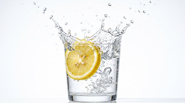 Mid-air Lemon Slice Falling into Water with Dynamic Splashes