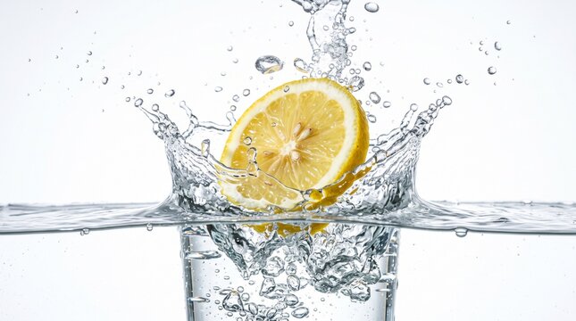 Mid-air Lemon Slice Falling into Water with Dynamic Splashes