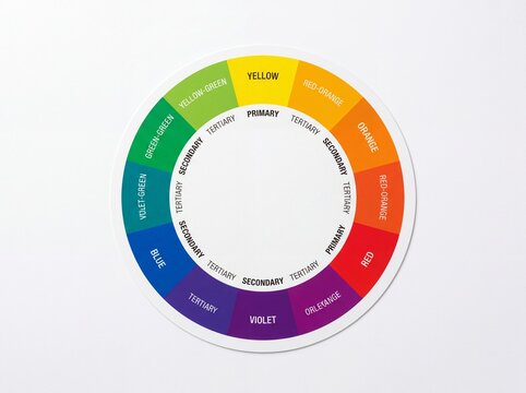 A colorful circular color wheel chart showing primary secondary and tertiary colors for art design.