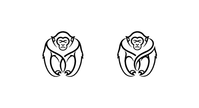 Two minimalist gorilla head illustrations in black and white.