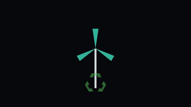 Green energy wind turbine animation with recycling symbol for sustainable power and eco-friendly technology concepts 4k