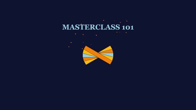 Masterclass 101 animated reveal with abstract geometric motion and particles on dark animation 4k background