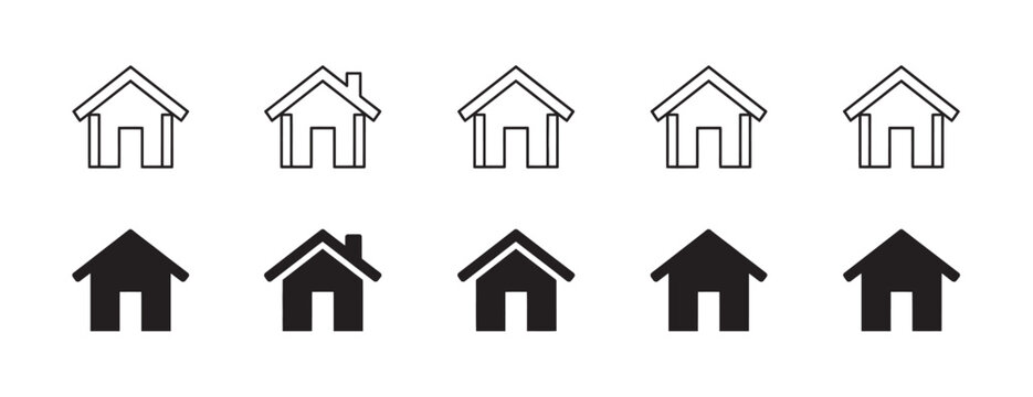 Set of simple house icons in outline and solid styles for web and mobile interface