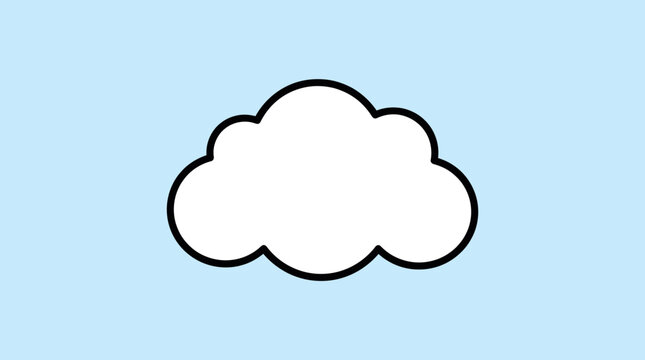 Single white cartoon cloud icon isolated on a light blue sky background