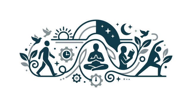 Healthy Lifestyle Routine Icons and Daily Habits Illustration
