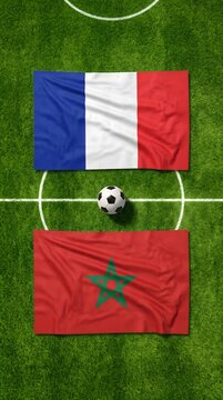 Soccer match between france and morocco flags on green grass pitch with competition football national tournament championship athletic