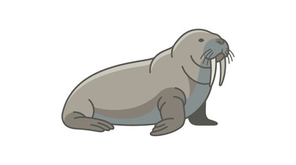 Cartoon walrus sitting on ground. © Mus