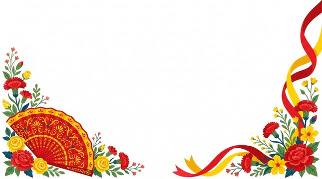 Spanish Floral Border with Traditional Fan