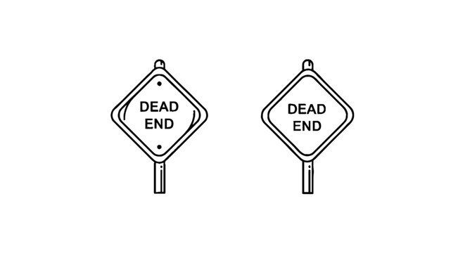 Dead End Signs Illustration in Black and White.