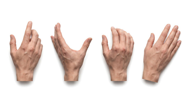 Set of four different hand gestures isolated on a white background.