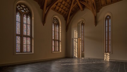 Obraz premium Skånes-Fagerhult, Sweden. November 30, 2025. Inside the Church. Window details.