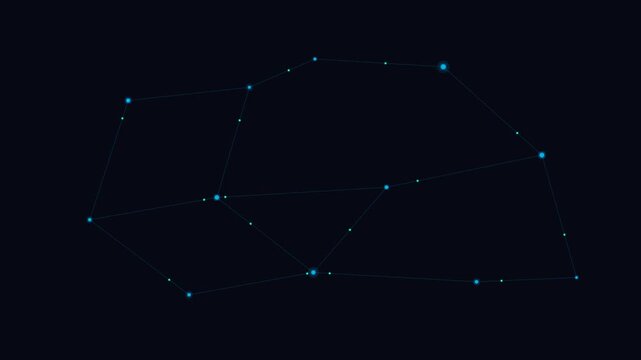A constellation of bright stars connected by thin lines in the dark sky