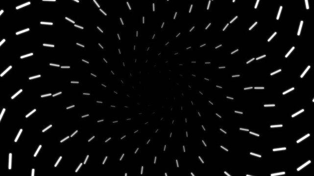 A hypnotic vortex of white dashed lines creating a swirling abstract pattern
