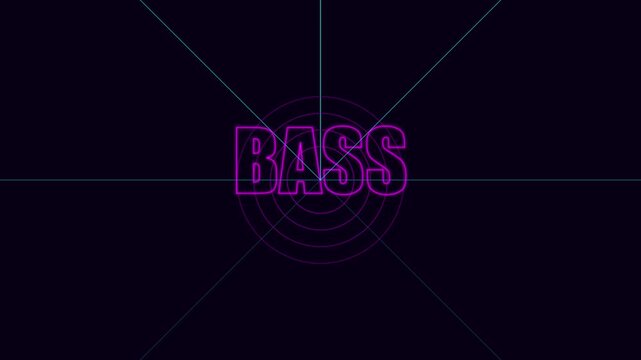 Neon bass text motion with pulsing audio frequency radar animation 4k background, for music visualizers, and edm party visuals