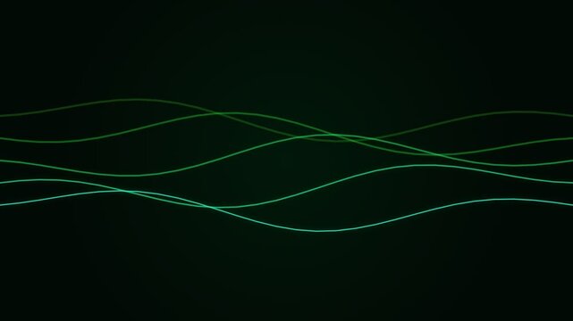 Abstract flowing lines in shades of neon green against a solid black background