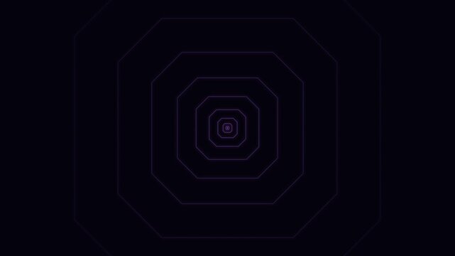 Minimalist purple neon concentric octagons glowing on a deep black background