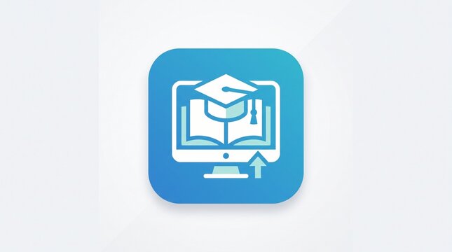 E-learning icon with graduation cap and computer screen