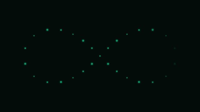 A glowing green infinity symbol formed by a series of small luminous dots