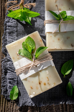 Aromatic and healthy mint soap made of fresh herbs