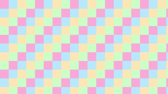 Pastel checkered pattern background, seamless geometric motion with soft multicolored squares for creative projects and animation 4k
