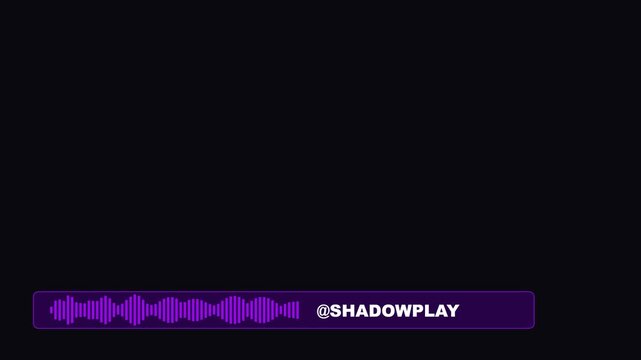 Purple audio waveform lower third overlay with shadowplay branding for modern digital and streaming broadcasts animation 4k