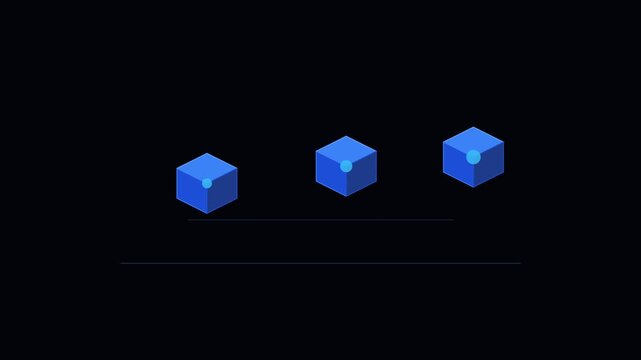 Three blue isometric cubes floating against a solid dark black background
