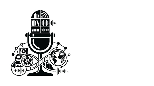 Creative Podcast Concept Icon with Media and Global Elements