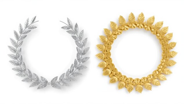 Isolated round wreaths in silver and gold on a white background. Design element with clipping path.