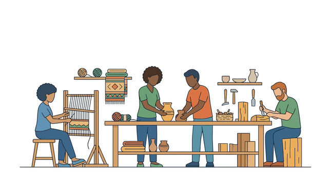 Diverse People Working in a Creative Artisan Craft Workshop Studio
