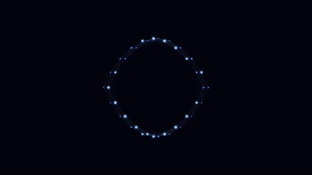 A glowing blue digital circle formed by interconnected nodes and lines